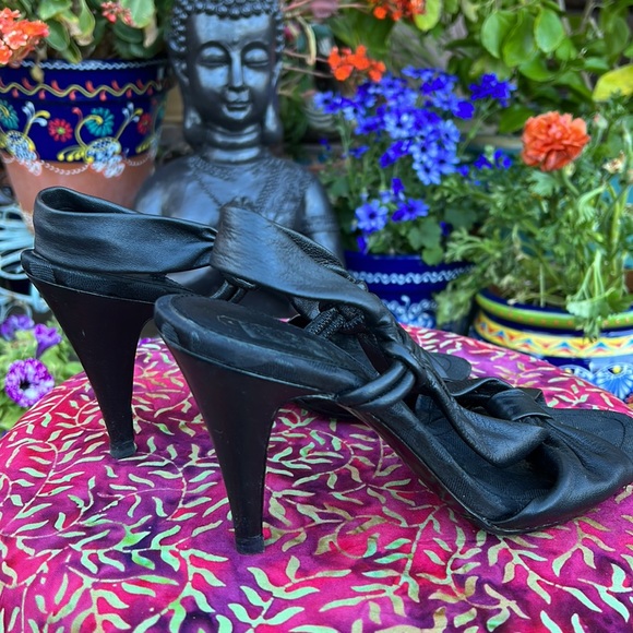 Coach Black Leather Open Toe / Sling Back High Heel Sandals - Picture 9 of 16